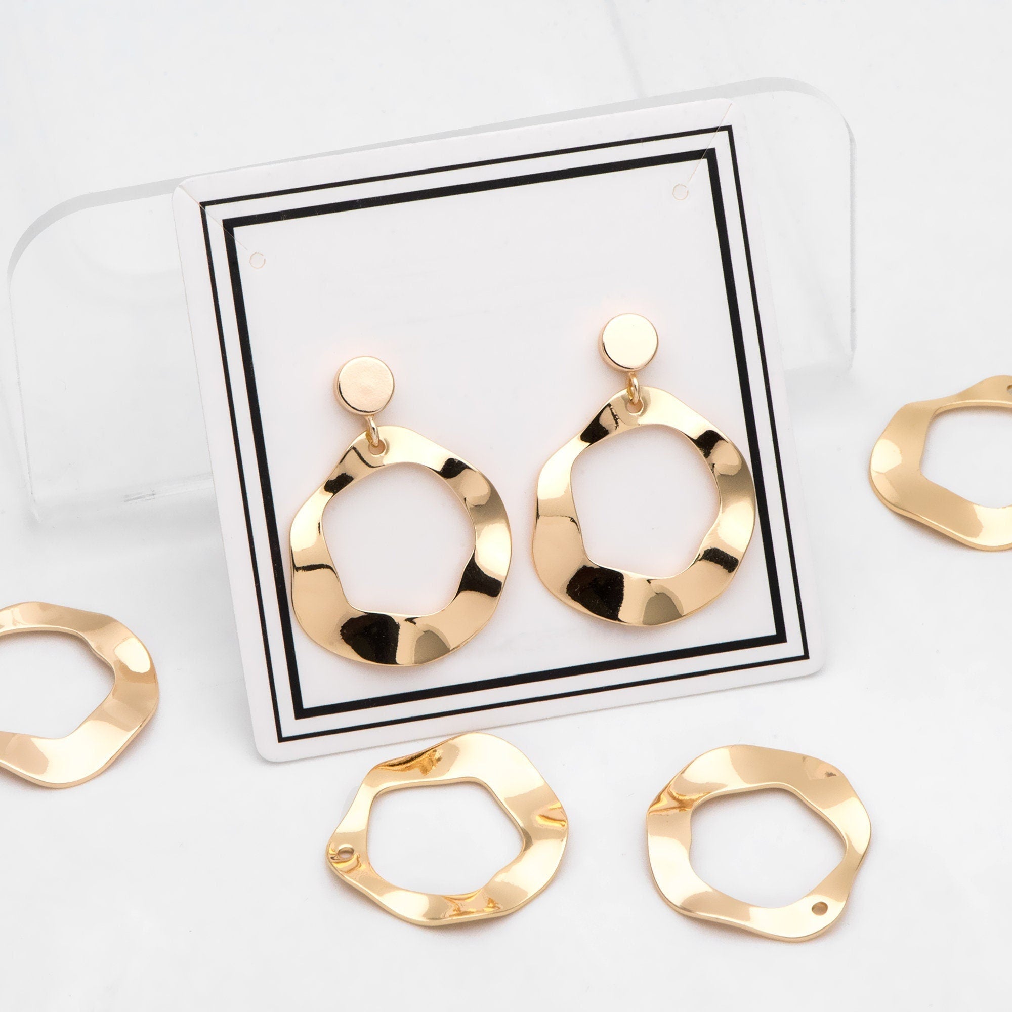 10pcs Hammered Disc Circle Charms 25/ 35mm, Polished Gold plated Brass Irregular Round Coin Pendants (GB-402)